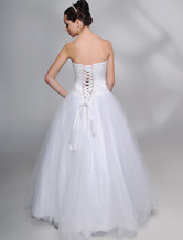 Ball Gown Beaded Strapless Satin Wedding Dress For Bride
