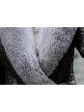 Elegant en peau de mouton noir à col en V Fox fourrure collier manteau de fourrure dames