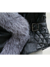 Elegant en peau de mouton noir à col en V Fox fourrure collier manteau de fourrure dames