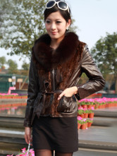 Gorgeous mouton Brown Mink Leopard Fox col de fourrure Manteau femme
