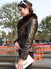 Gorgeous mouton Brown Mink Leopard Fox col de fourrure Manteau femme