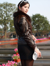 Gorgeous mouton Brown Mink Leopard Fox col de fourrure Manteau femme