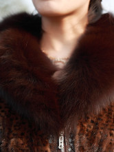 Gorgeous mouton Brown Mink Leopard Fox col de fourrure Manteau femme