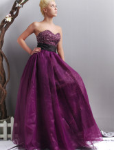 Preciosa novia de organza de raso de Borgoña vestido de noche