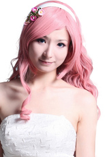 Perruque rose de 80cm en nylon de cosplay de VOCALOID MEGURINE LUKA 