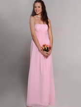 Robe de demoiselle d'honneur romantique rose sans bretelles au V-col en mousseline de soie