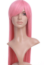 Perruque de cosplay rose et droite de 80cm en nylon   