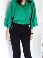 Mode vert pied de col Manches Trois Quartiers imité chemise de soie