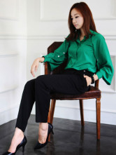 Mode vert pied de col Manches Trois Quartiers imité chemise de soie