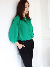 Mode vert pied de col Manches Trois Quartiers imité chemise de soie