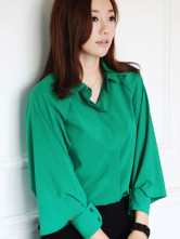 Mode vert pied de col Manches Trois Quartiers imité chemise de soie