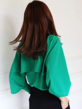 Mode vert pied de col Manches Trois Quartiers imité chemise de soie