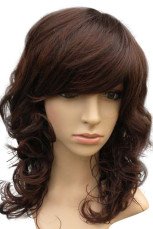 55cm Rouge Fringe Brown inclin&eacute; boucl&eacute;s perruque Fashion Girls Nylon