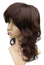 55cm Rouge Fringe Brown incliné bouclés perruque Fashion Girls Nylon