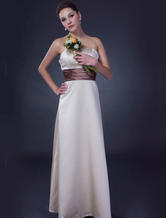 Romantic A-line Strapless Sash Floor Length Satin Bridesmaid Dress