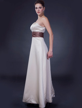 Romantic A-line Strapless Sash Floor Length Satin Bridesmaid Dress