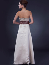 Romantic A-line Strapless Sash Floor Length Satin Bridesmaid Dress