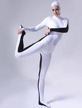 Black And White Open Face Lycra Catsuit For Women
