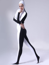 Black And White Open Face Lycra Catsuit For Women