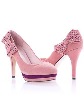 Fashion Pink Rhinestone Bow Nubck 3 9/10'' High Heel 1 4/5'' Platform Pumps
