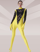 Black And Yellow Lycra Lace Unisex Zentai Suits