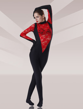 Black And Red Lycra Lace Zentai Catsuits