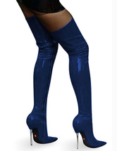Bottes dessus de genou bleues de 4 1/2'' talons sans plate-forme 