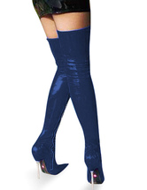 Bottes dessus de genou bleues de 4 1/2'' talons sans plate-forme 