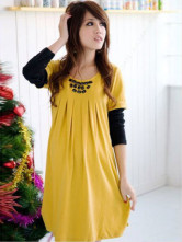 Pretty Yellow Cotton Pleated Maternity Dress
