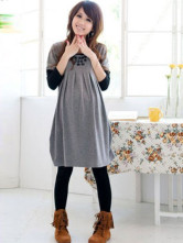 Cosy Gray Cotton Pleated Maternity Dress