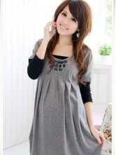 Cosy Gray Cotton Pleated Maternity Dress