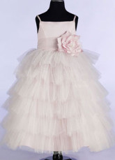 Pink Spaghetti Flower Net Flower Girl Dress