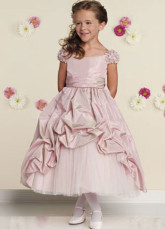 Pink Short Sleeves Two-layer Taffeta Flower Girl Dress