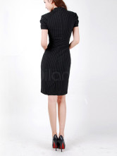Robe Pour Femme Manche Courte Polyester Coton Noire Elégante 