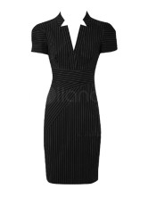 Robe Pour Femme Manche Courte Polyester Coton Noire Elégante 