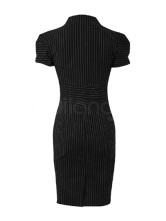 Robe Pour Femme Manche Courte Polyester Coton Noire Elégante 