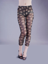 Black Semi-Transparent Polyester Womens Leggings