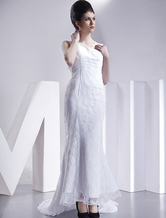 Sash V-Neck Satin Lace Mini Wedding Dress