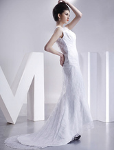Sash V-Neck Satin Lace Mini Wedding Dress