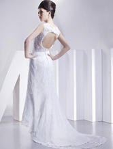 Sash V-Neck Satin Lace Mini Wedding Dress