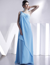 Classic One-Shoulder Floor Length Satin Chiffon Bridesmaid Dress