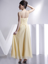 Casual Spaghetti Tea Length Pleated Satin Bridesmaid Dress