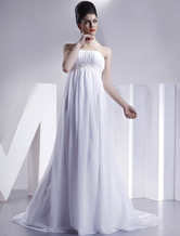 White Empire Waist Sheath Strapless Wedding Dress
