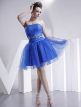 Robe de soirée bleue royale en gaze bustier