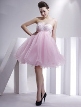 Robe de cocktail en rose charmant sans bretelles en satin et organdi avec perle 