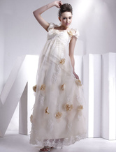 Lace Casual Spaghetti Applique Off-The-Shoulder Floor Length Satin Maternity Wedding Dress