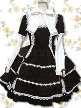 Cotton Black Lace Short Sleeves Gothic Lolita Dress