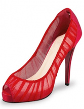 4,7''Высокий каблук Красного Peep Toe Насосы Мода Пром