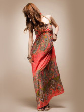 Bohémienne moderne Halter coton rouge Femmes robe de plage Maxi