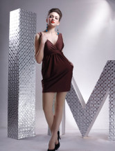 Brown V-Neck Empire Waist Clubwear Mini Dress